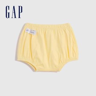 【GAP】嬰兒 純棉寬鬆跟屁熊刺繡運動短褲(858556-淺黃色)