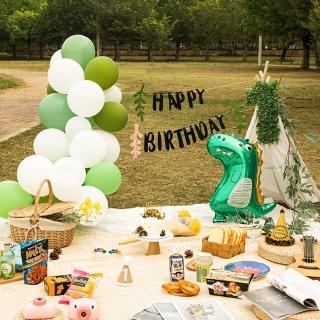 森林系野餐派對可愛恐龍生日氣球組1組(生日氣球 派對 佈置 周歲 韓系)