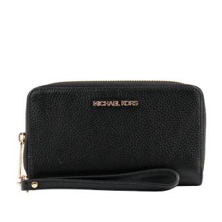 【Michael Kors】JET SET TRAVEL素面皮革中夾/手拿(黑色)