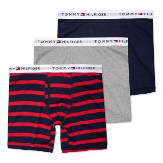 【Tommy Hilfiger】TOMMY 經典長版文字貼身四角內褲三件組-混色(平輸品)