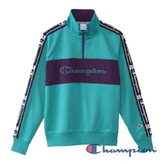 【Champion】Golf 草寫Logo 半拉鍊立領上衣-湖水綠色