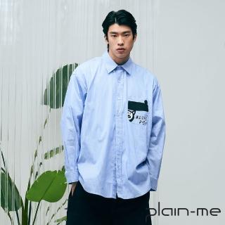 【plain-me】CNBW___ 小豬頭條紋寬鬆襯衫(男款/女款 春夏休閒長袖上衣)