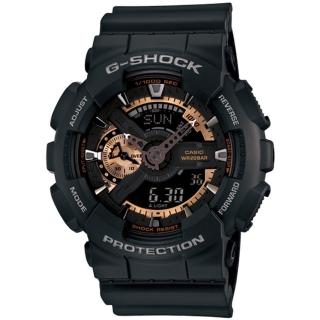 【CASIO 卡西歐】G-SHOCK 潮流黑金雙顯運動錶(GA-110RG-1A/速)