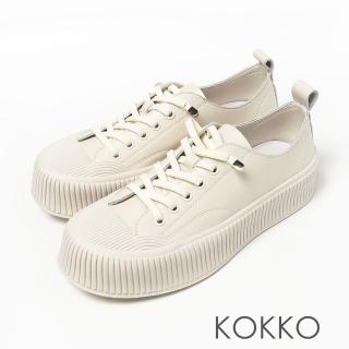 【KOKKO 集團】超舒適真皮懶人厚底休閒低筒餅乾鞋(白色)