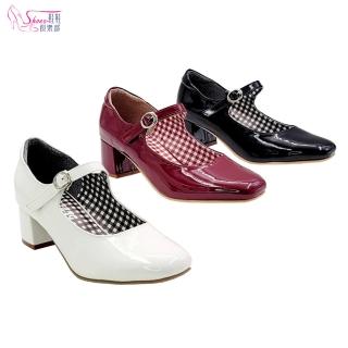 【ShoesClub 鞋鞋俱樂部】韓系漆皮亮面復古瑪莉珍鞋新娘鞋高跟鞋 女鞋 024-KS7055