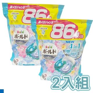 【P&G BOLD】4D洗衣膠球袋裝86顆 淡藍 2入組(白葉花香)