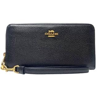 【COACH】金標馬車LOGOㄇ型拉鍊可拆手拿質感皮革長夾－氣質黑(coach 黑色 C4451 imblk)