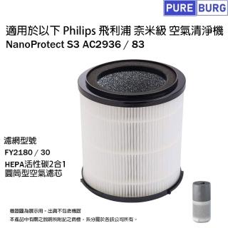 【PUREBURG】適用Philips飛利浦S3奈米級AC2936 / 83空氣清淨機  副廠替換用HEPA活性碳濾網FY2180 / 30