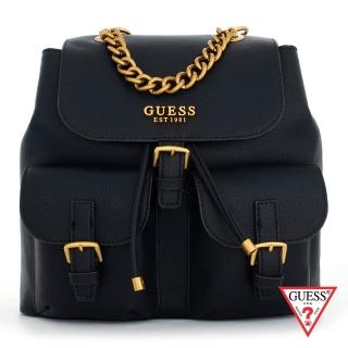 【GUESS】女包-皮面質感束口鏈帶後背包-黑(VB848632BLA)