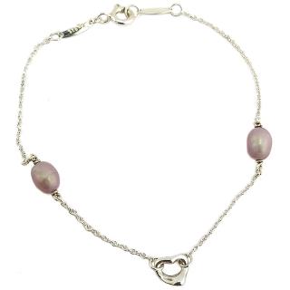 【Tiffany&Co. 蒂芙尼】925純銀-Open Heart愛心與紫色串珠手鍊(展示品)