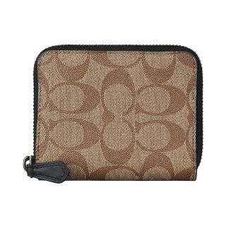 【COACH】COACH C字滿版印花LOGO PVC 3卡拉鏈短夾(卡其棕)