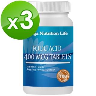 【美國Mega】葉酸食品錠-純素 100錠(3入)