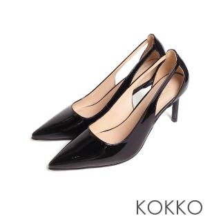 【KOKKO 集團】經典手工尖頭微性感鏤空細高跟鞋(漆皮黑)