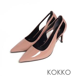 【KOKKO 集團】經典手工尖頭微性感鏤空細高跟鞋(漆皮粉)