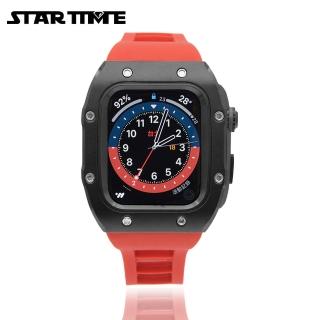 【STAR TIME】Apple Watch 4/5/6/SE 蘋果手錶保護殼/錶殼 黑框紅色矽膠錶帶(矽膠red-44mm)