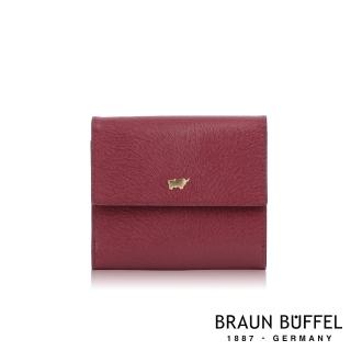 【BRAUN BUFFEL 德國小金牛】台灣總代理 奧菲莉亞-TW 兩折短夾-深櫻桃色(BF688-404-DC)