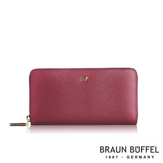 【BRAUN BUFFEL 德國小金牛】台灣總代理 奧菲莉亞-TW 12卡拉鍊長夾-深櫻桃色(BF688-602-DC)