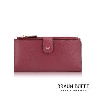 【BRAUN BUFFEL 德國小金牛】台灣總代理 奧菲莉亞-TW 11卡薄型長夾-深櫻桃色(BF688-641-DC)