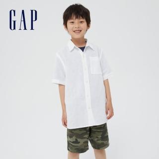 【GAP】男童 活力輕薄翻領短袖襯衫(824550-白色)