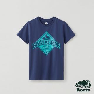 【Roots】Roots 女裝- 海狸獨木舟系列 經典LOGO短袖T恤(藍色)