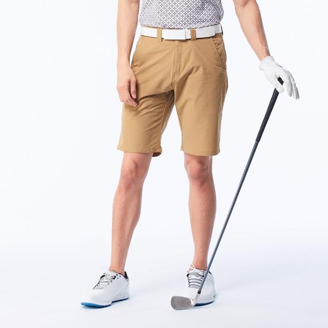 【KING GOLF】男款LOGO印花口袋夾標彈性高爾夫球短褲(卡其)