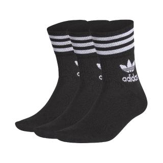 【adidas 愛迪達】襪子 Mid Cut Crew 黑 白 橫條紋 長襪 中筒襪 休閒 穿搭 三葉草 愛迪達 3雙入(GD3576)