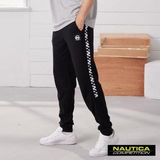 【NAUTICA】COMPETITION男裝低調圖騰鬆緊綁帶休閒長褲(黑)
