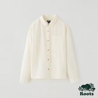 【Roots】Roots 女裝- 皺褶紋理長袖襯衫(白色)