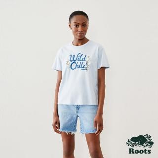 【Roots】Roots 女裝- 回歸根源系列 花卉文字寬版短袖T恤(霧藍)