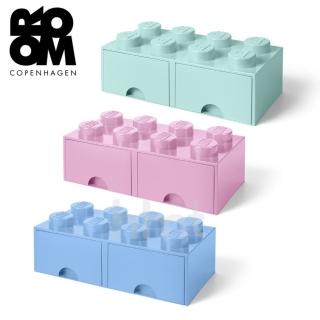 【LEGO 樂高】Room Copenhagen 樂高 LEGO 八凸抽屜收納箱3色組合-湖水綠+天藍+粉(樂高收納盒)