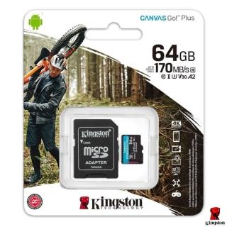 【Kingston 金士頓】全新版 64GB Canvas GO Plus microSDXC 記憶卡 SDCG3/64GB(極速170 MB/s 原廠永久保固)