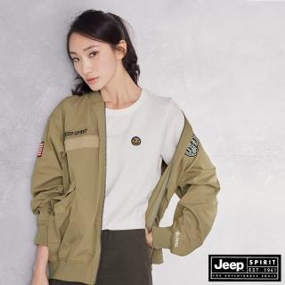 【JEEP】軍風LOGO徽章寬版飛行外套-男女適穿(軍綠)