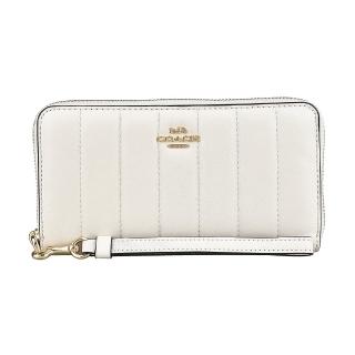 【COACH】COACH 金字LOGO絎縫設計小牛皮12卡拉鏈手拿長夾(白)