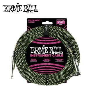 【Ernie Ball】6077 CABLE IL頭 3米 黑綠編織導線(原廠公司貨 商品保固有保障)