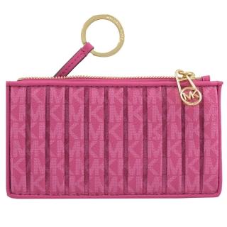 【Michael Kors】經典滿版MK印花皺摺信用卡鑰匙圈零錢中夾(桃紫)