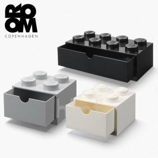 【LEGO 樂高】樂高桌上型八凸抽屜收納箱+四凸抽x2 三色組合 黑+白+灰(桌上樂高收納盒)