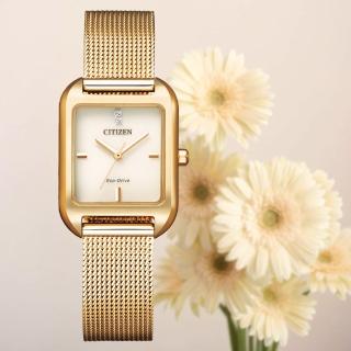 【CITIZEN 星辰】LADYS 光動能方形米蘭淑女腕錶-香檳金23.5mm(EM0493-85P)
