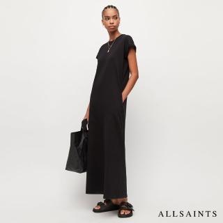【ALLSAINTS】ANNA 休閒厚實純棉公羊頭骨T恤式長版連身裙洋裝-黑(常規版型)