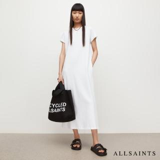 【ALLSAINTS】ANNA 休閒厚實純棉公羊頭骨T恤式長版連身裙洋裝-白(常規版型)
