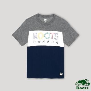 【Roots】Roots 男裝- 愛最大加拿大日系列 色塊拼接短袖T恤(灰色)