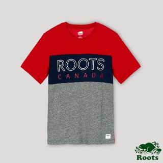 【Roots】Roots 男裝- 愛最大加拿大日系列 色塊拼接短袖T恤(紅色)