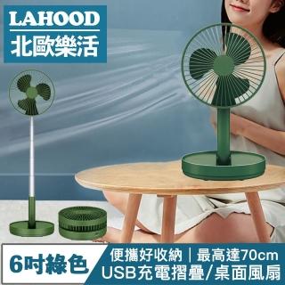 【LAHOOD北歐樂活】USB充電6吋攜帶式伸縮摺疊桌面兩用風扇