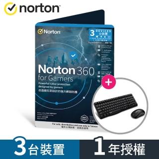 【無線鍵鼠組】Norton 諾頓 360電競版-3台裝置1年+rapoo 雷柏無線鍵鼠組X1800S