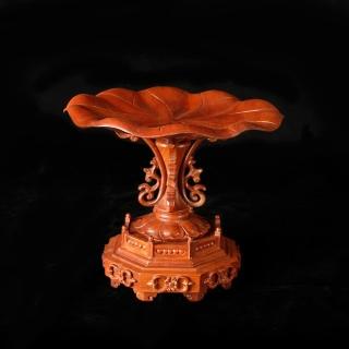 【MU LIFE 荒木雕塑藝品】花梨荷蓮供寶盤(花梨木)