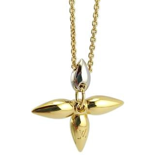 【Louis Vuitton 路易威登】金色Monogram花卉造型墜飾金色長版項(專櫃排隊款)