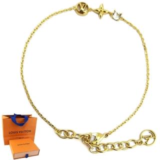 【Louis Vuitton 路易威登】金色Monogram花卉與水晶萊茵石墜飾手鍊(專櫃排隊款)