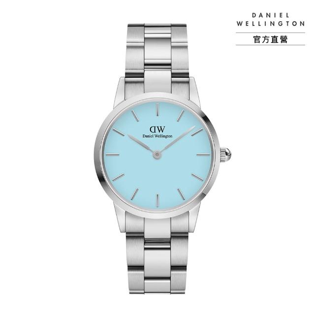 【Daniel Wellington】DW 手錶 Iconic Link Capri 28mm/32mm清新藍精鋼錶 粉藍錶盤(DW00100540)