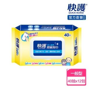 【快護】加大加厚淨味保濕潔膚濕紙巾-長照護理專用(40抽x12包)