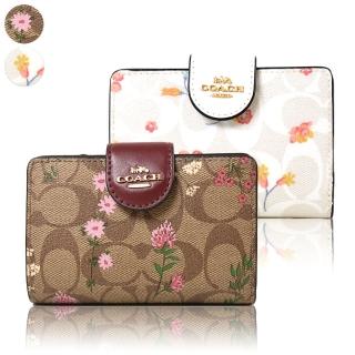 【COACH】花卉緹花LOGO防刮釦式中夾(新款任選)