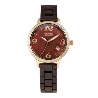 【NATURALLY JOJO】閃耀蝶貝數字陶瓷腕錶-紅褐X玫瑰金/34mm(JO96968-95R)